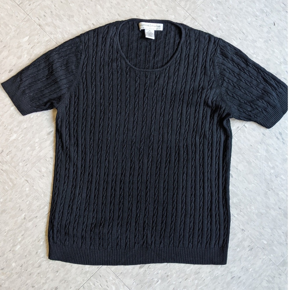 Sutton Studio Silk Cashmere Short Sleeve Sweater Black Vintage 90s Minimalisim